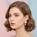 Flower Drop Dangle Earrings - White Pearl