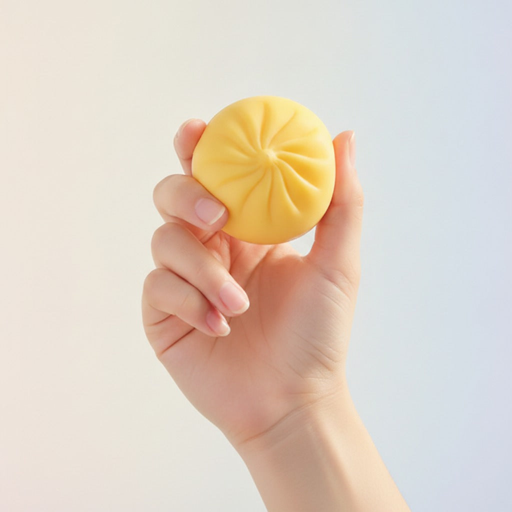 Cream Dumpling Yellow Steamer Box Container - squeeze in hand