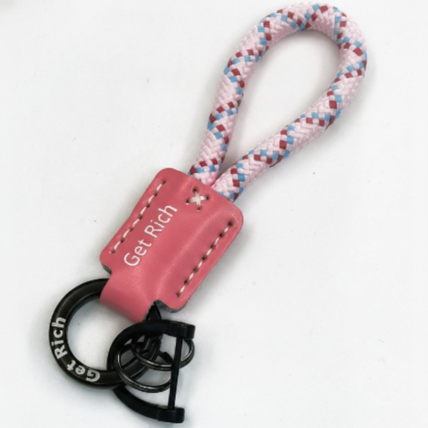 Get Rich Braided Rope Keychain Pink Rope