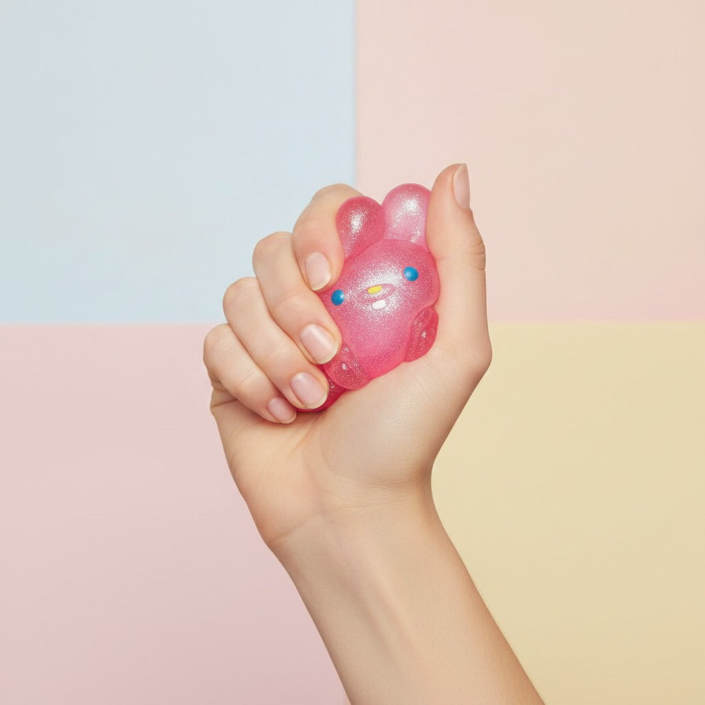 Bunny Squishy Buddy - Bubblegum Pink - squeeze in hand