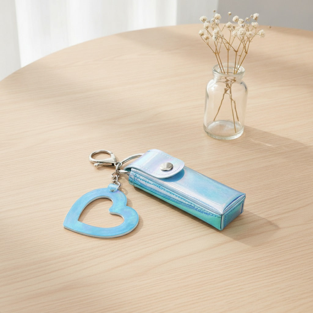 Holographic Heart Charm Keychain - Blue