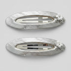 Silver Mesh Hair Clips With Pearl Flower Detail – hair accessories (view 1)