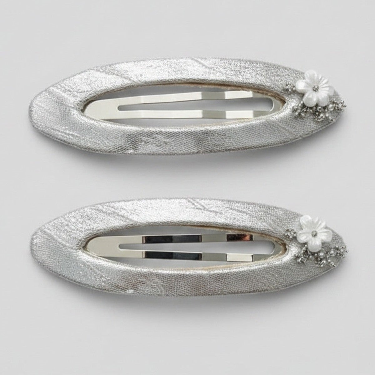 Silver Mesh Hair Clips With Pearl Flower Detail – hair accessories (view 1)