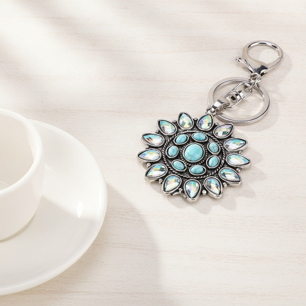 Turquoise Starburst Keychain - Peacock Blue