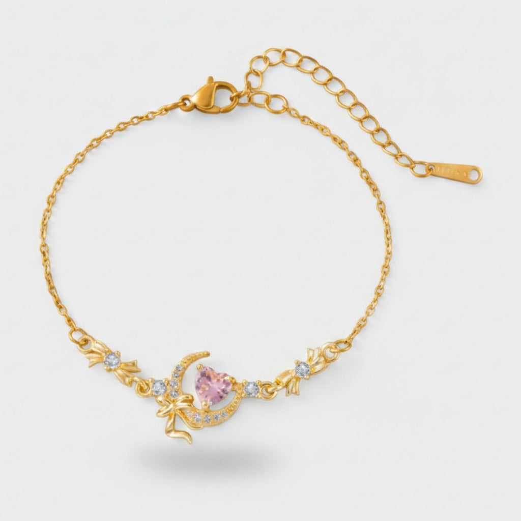 Pink Heart Moon Bow Gold Bracelet – jewelry (view 1)