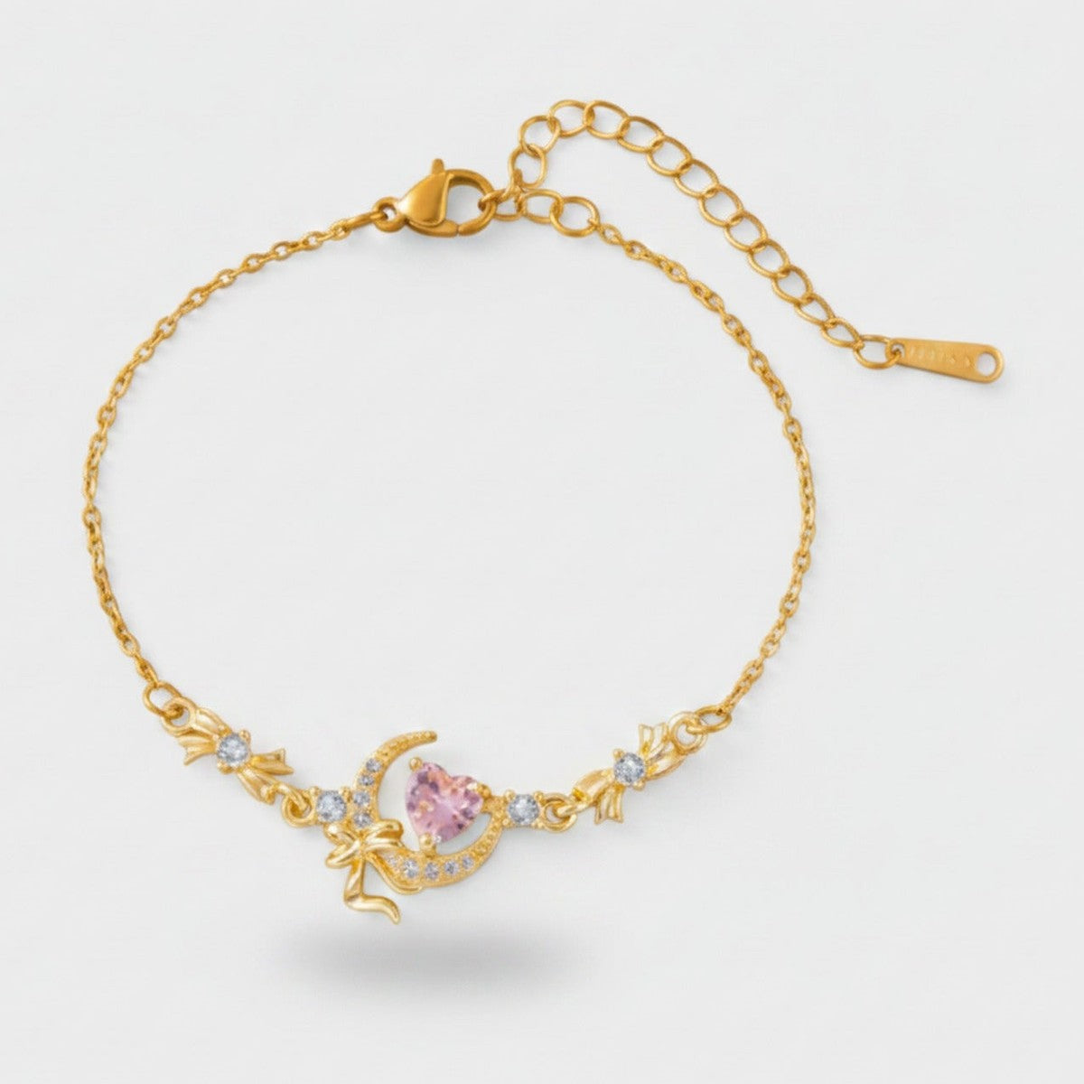 Pink Heart Moon Bow Gold Bracelet – jewelry (view 1)
