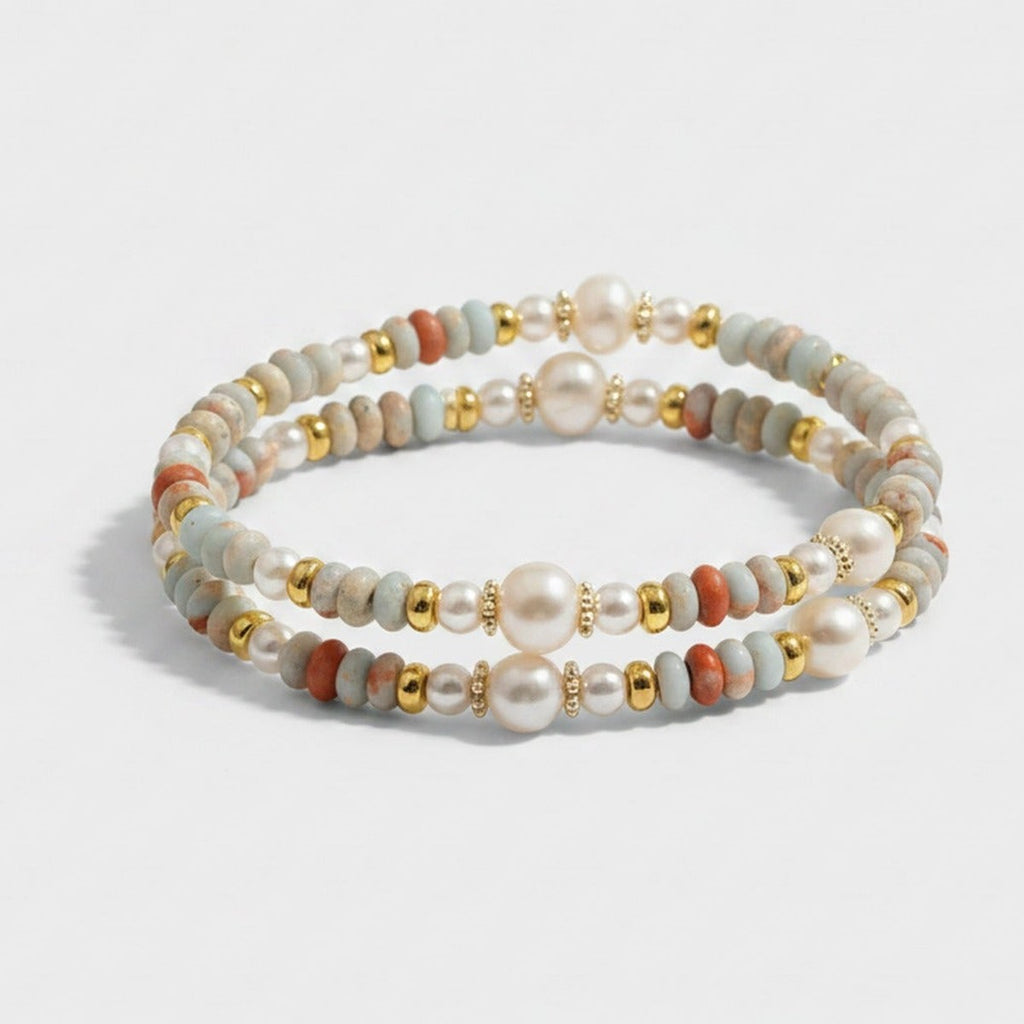 Pearl Beaded Bracelet With Gold Accents – jewelry (view 1)