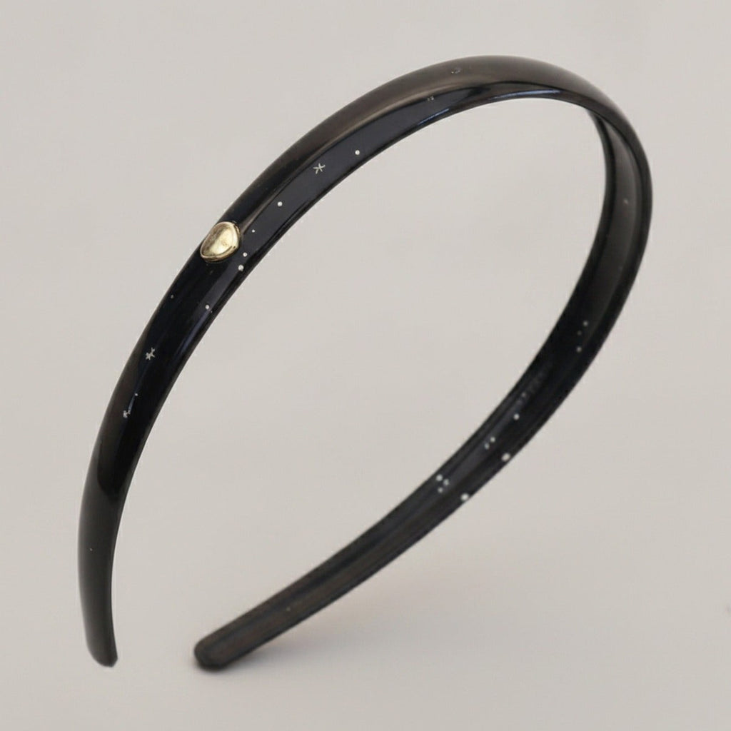 Black Padded Headband With Gold Heart Charm – hair accessories (view 1)