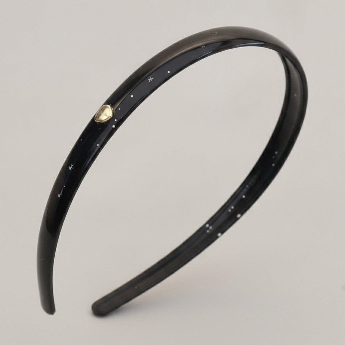 Black Padded Headband With Gold Heart Charm – hair accessories (view 1)