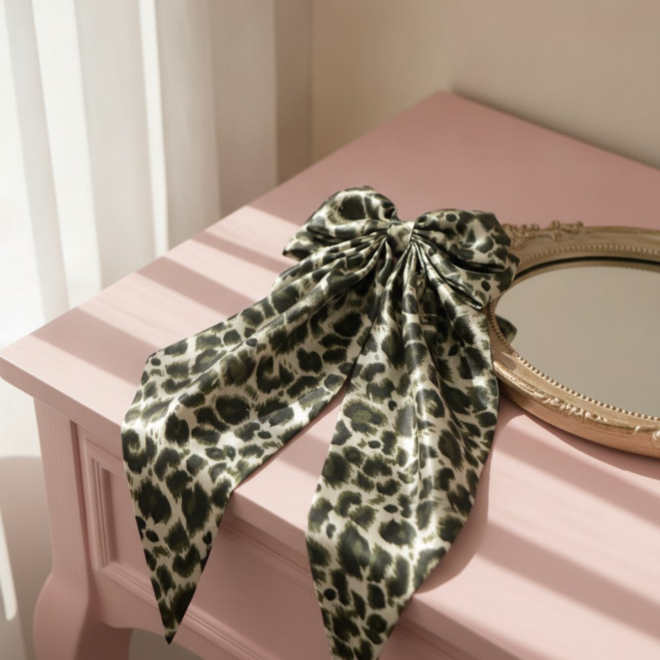 Leopard Bow Hair Claw - Dark Green Leopard