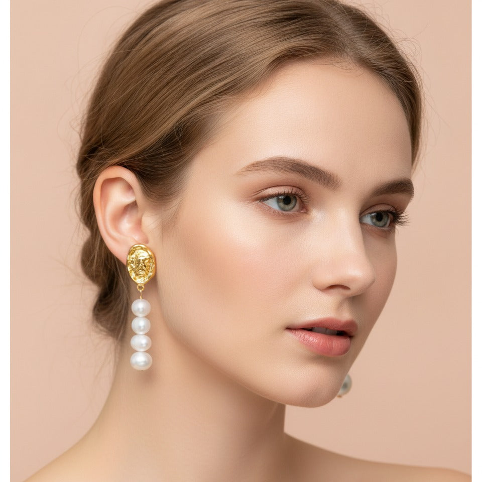 Baroque Pearl Statement Dangles - Gold Coin