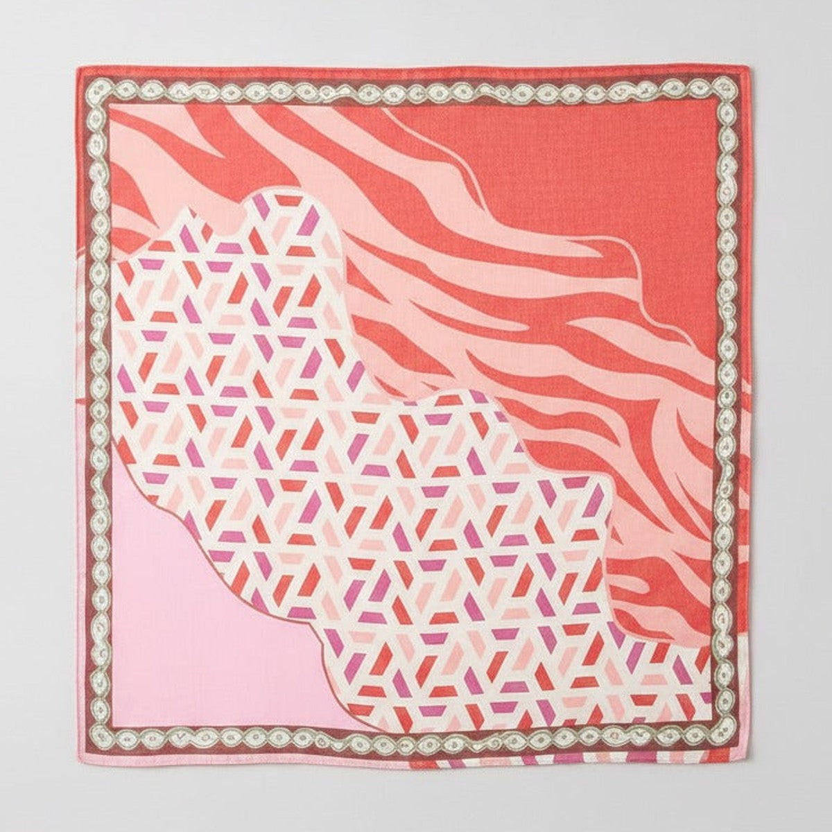 Pearl Border Silk Scarf - Coral Marble