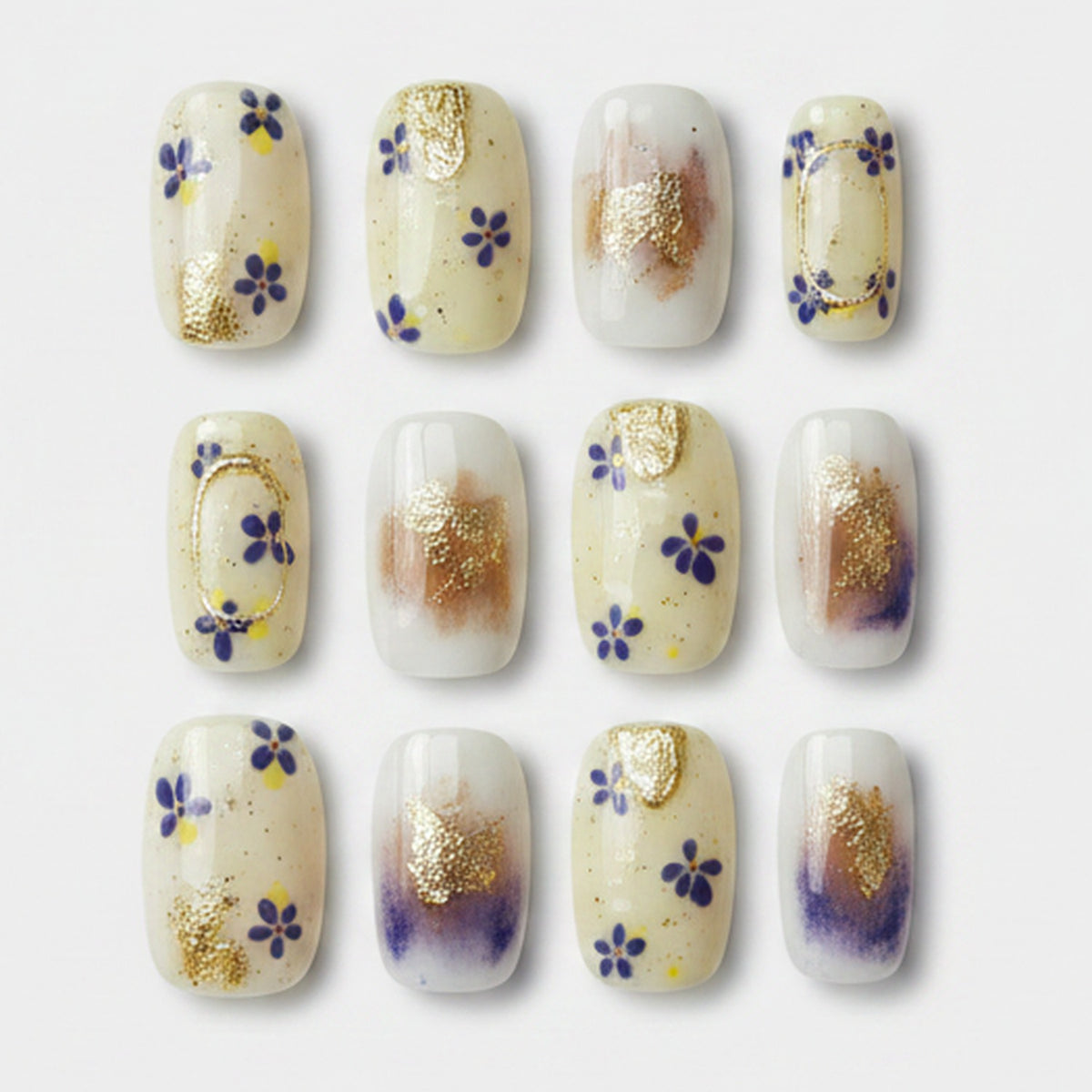 Pressed Flower Nail Art Set - Cream & Gold Floral