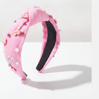 Padded Headband With Floral Beaded Charms - Pink – hair accessories (view 1)