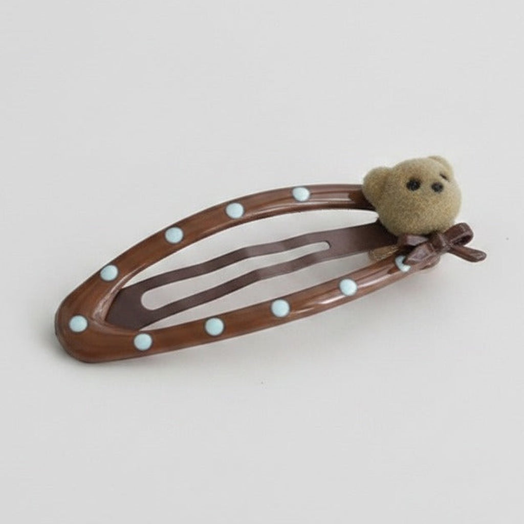 New Korean Style Polka Dot Oval BB Hair Clip - Coffee/Brown
