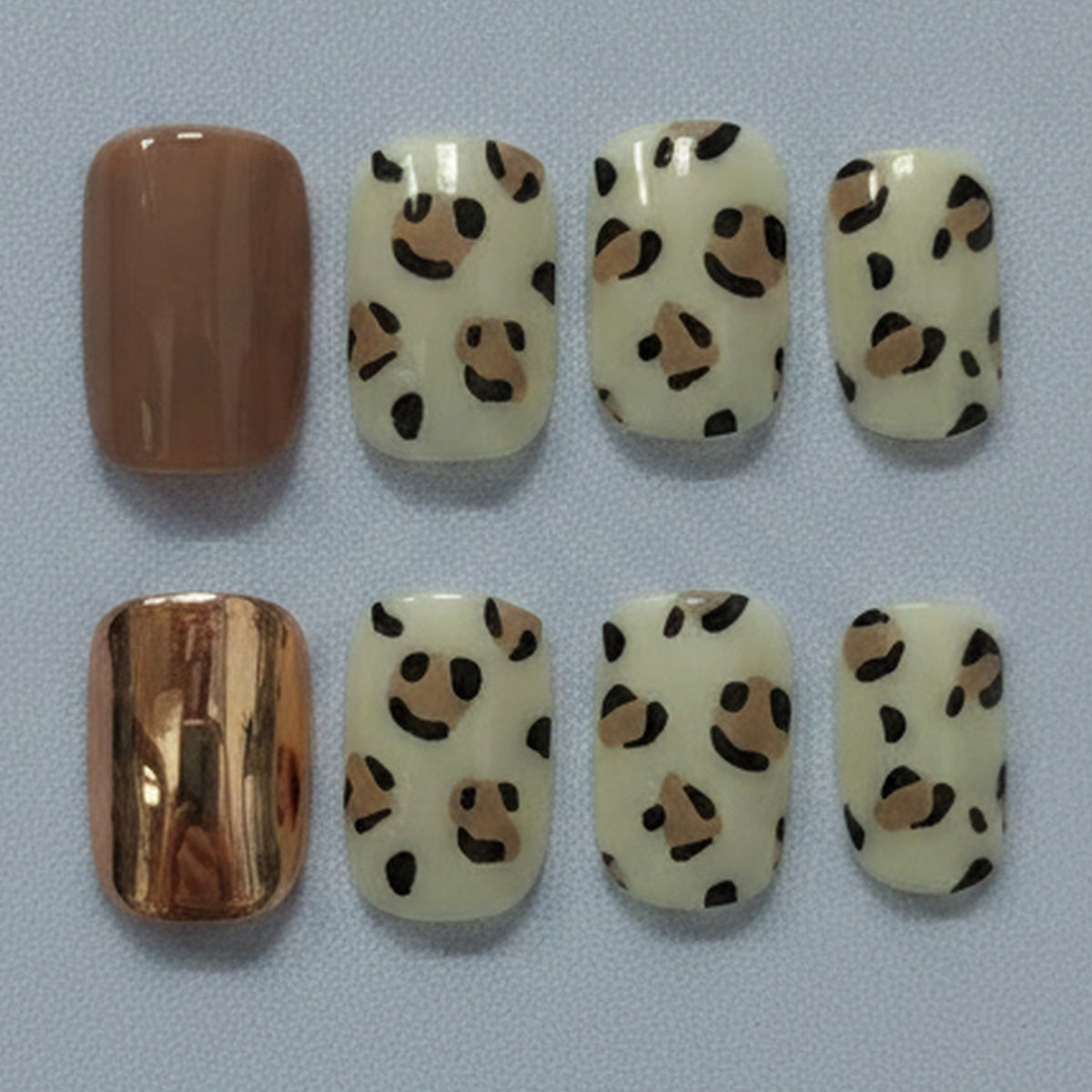 Leopard Print Nail Ring Set - Leopard & Rose Gold