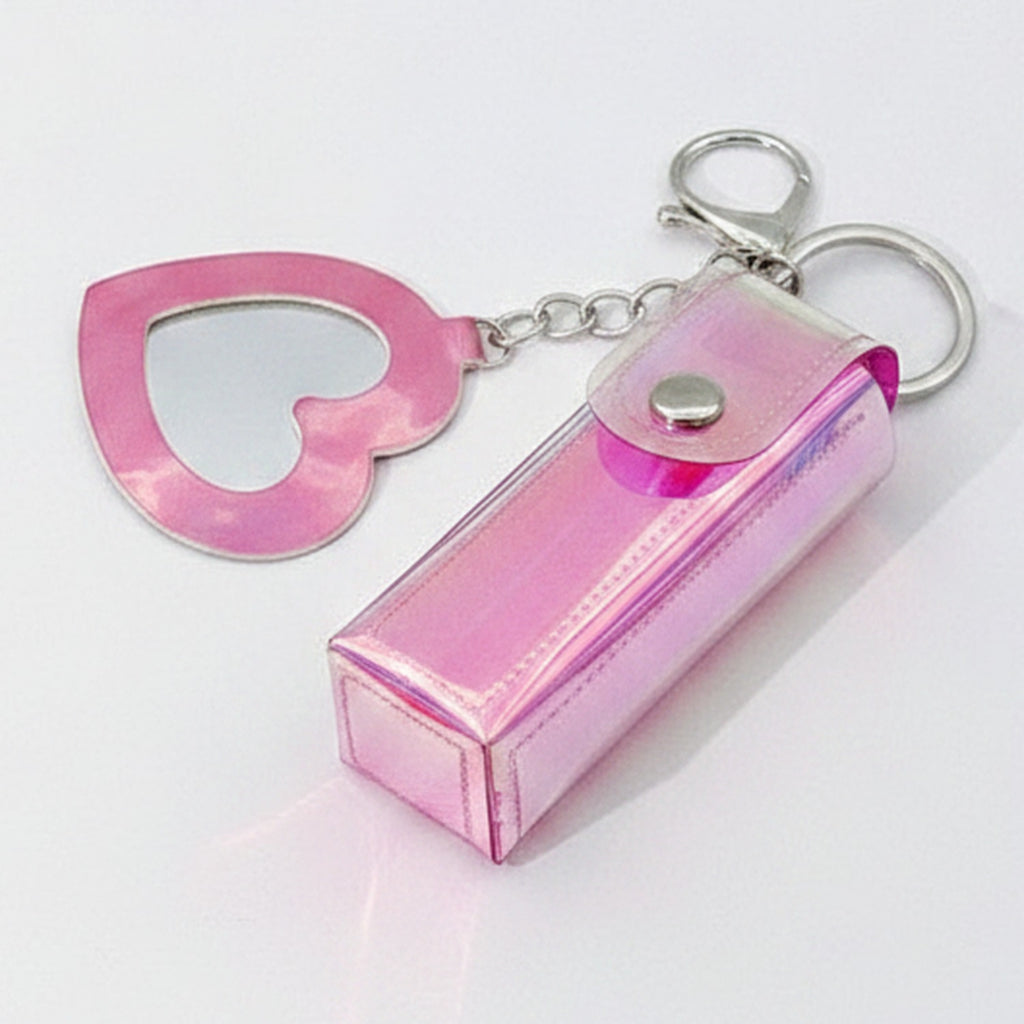 Holographic Heart Charm Keychain - Pink