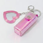 Holographic Heart Charm Keychain - Pink