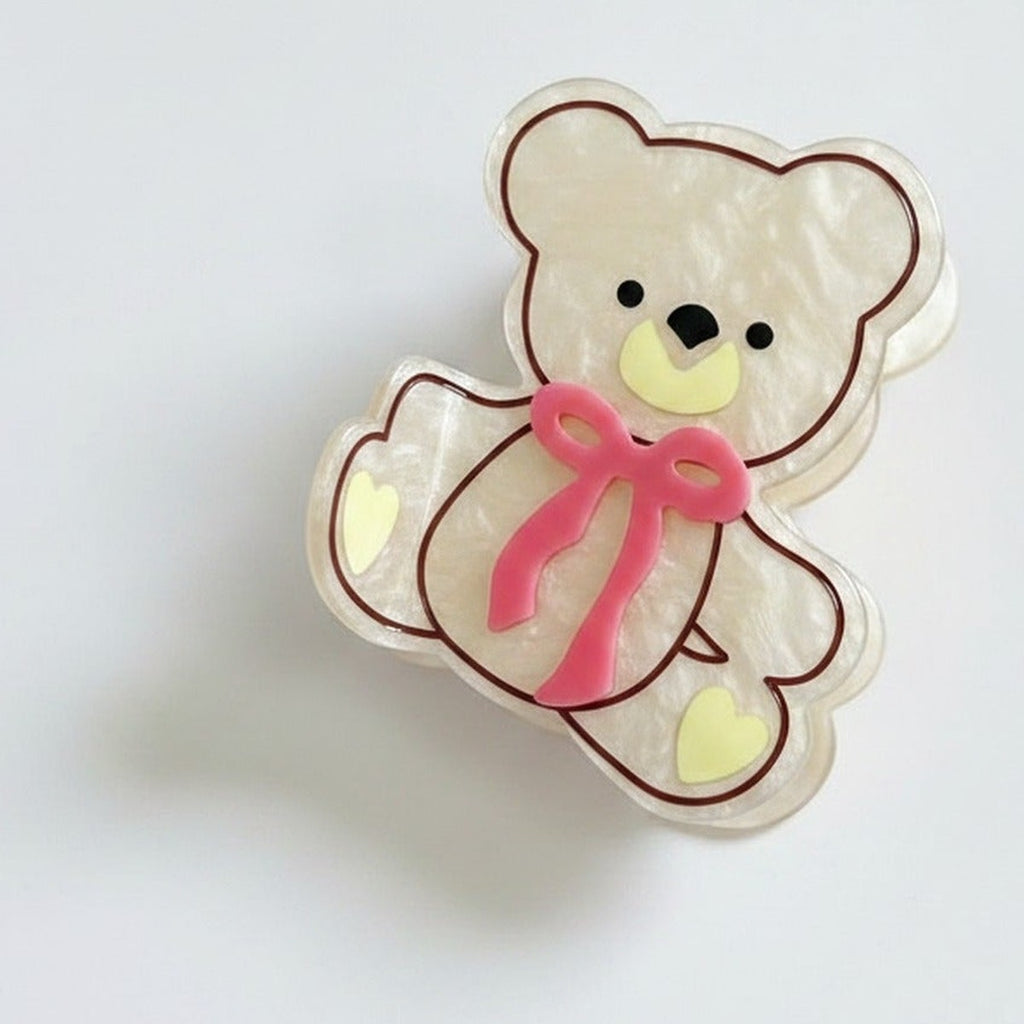 Teddy Bear Hair Claw With Bow - Matte Beige #2 – hair accessories (view 1)