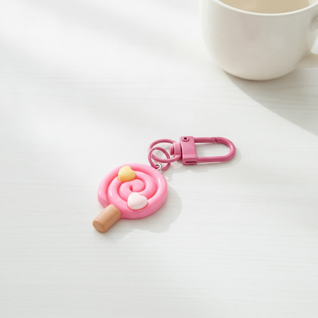 Lollipop Charm Keychain - Rose Red
