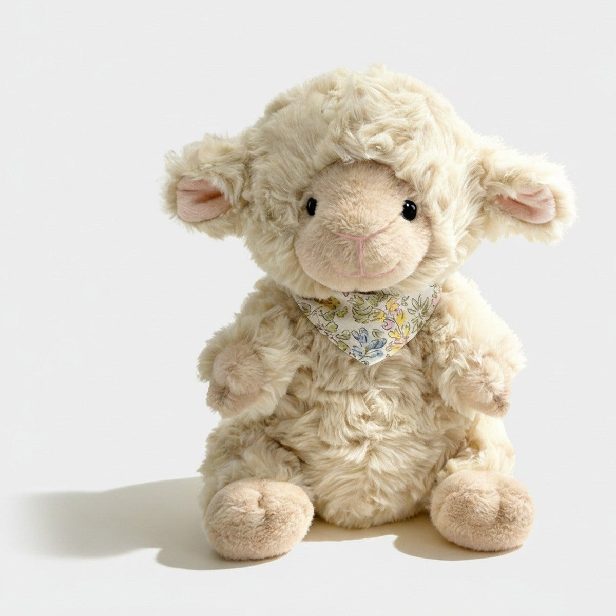 Cream Plush Lamb With Floral Bandana – novelty & toys (view 1)