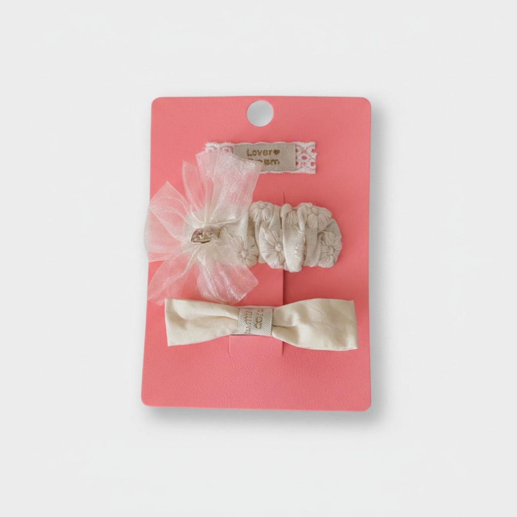 Floral Button Hair Clip Duo Pink Floral Bow