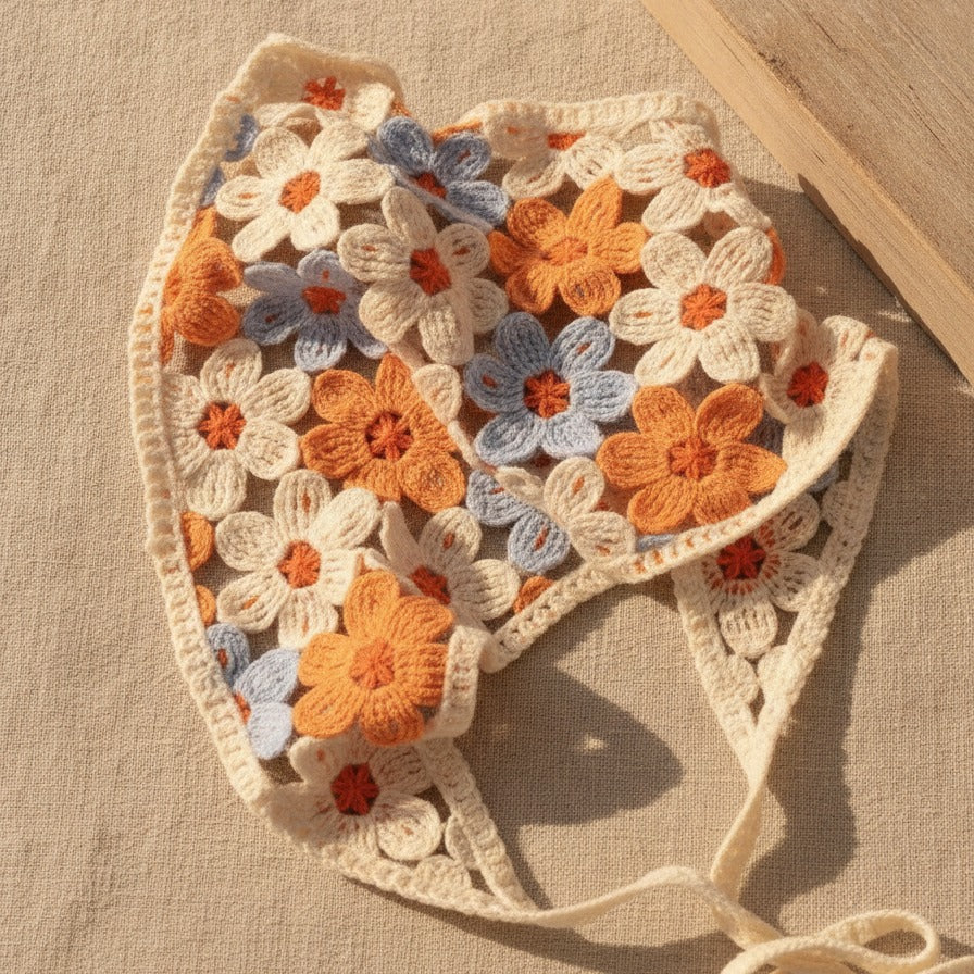 Embroidered Floral Mini Bonnet Headwrap - Type N