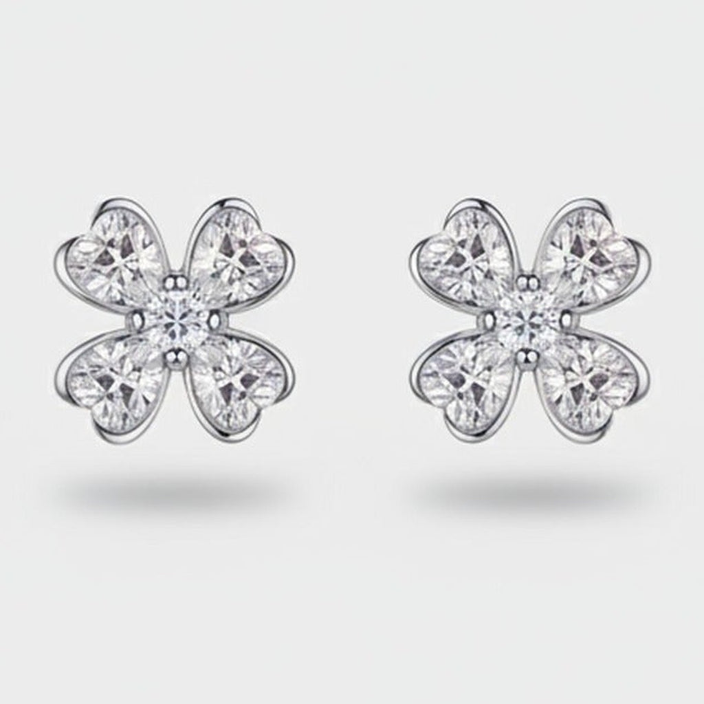 Silver Flower Cubic Zirconia Stud Earrings – jewelry (view 1)