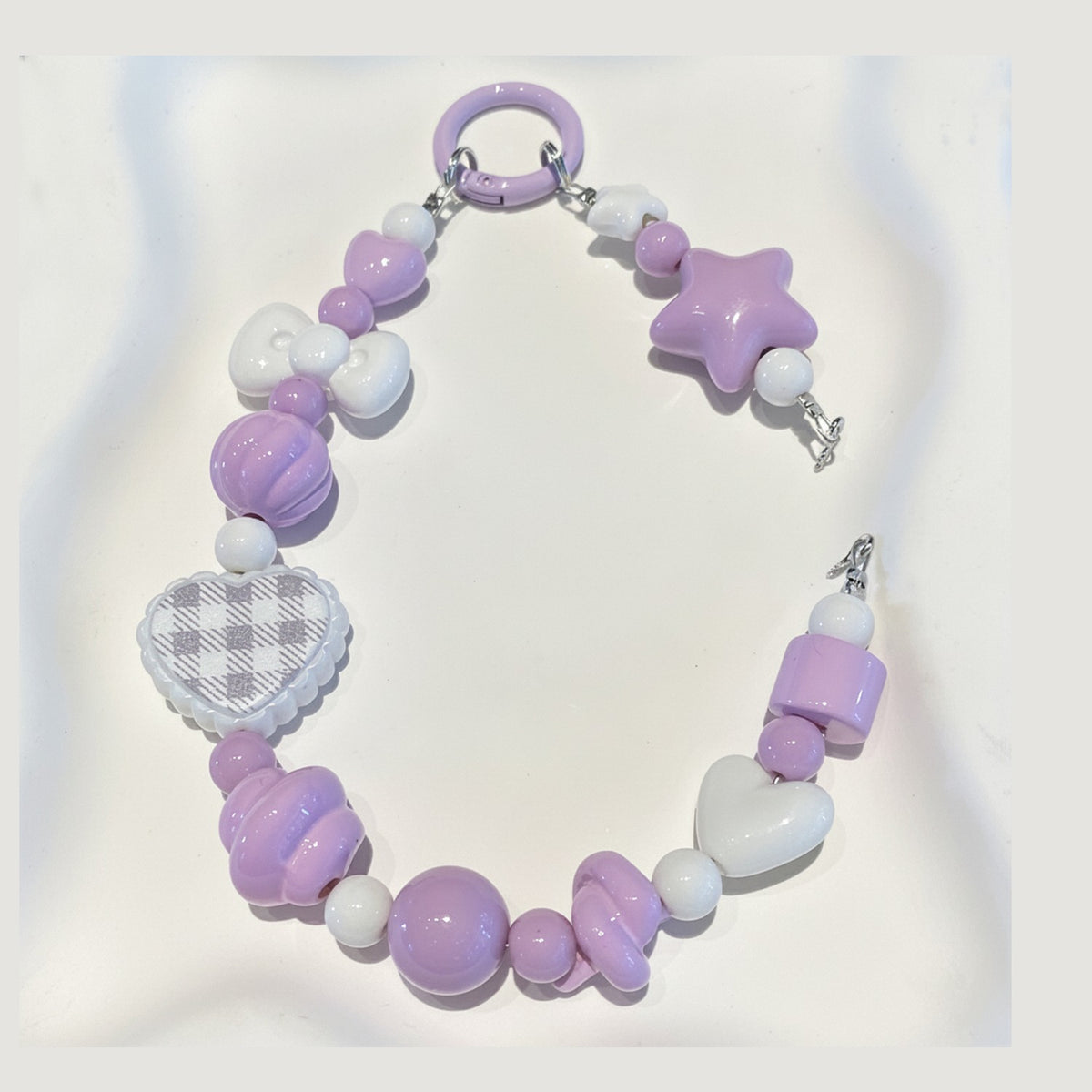 Dopamine Beaded Phone Charm Strap - Purple And White – tech (view 1)