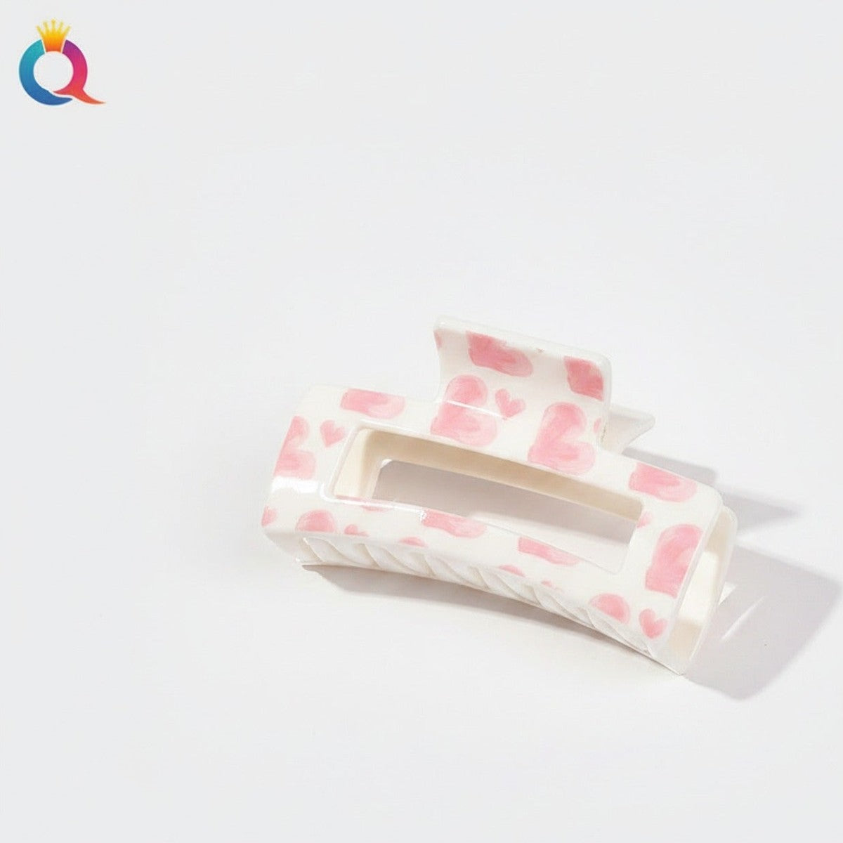 Pink Heart Patterned Hair Claw Clip – hair accessories (view 1)