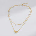 Layered Pearl Bow Necklace - Gold