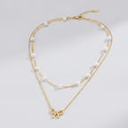 Layered Pearl Bow Necklace - Gold