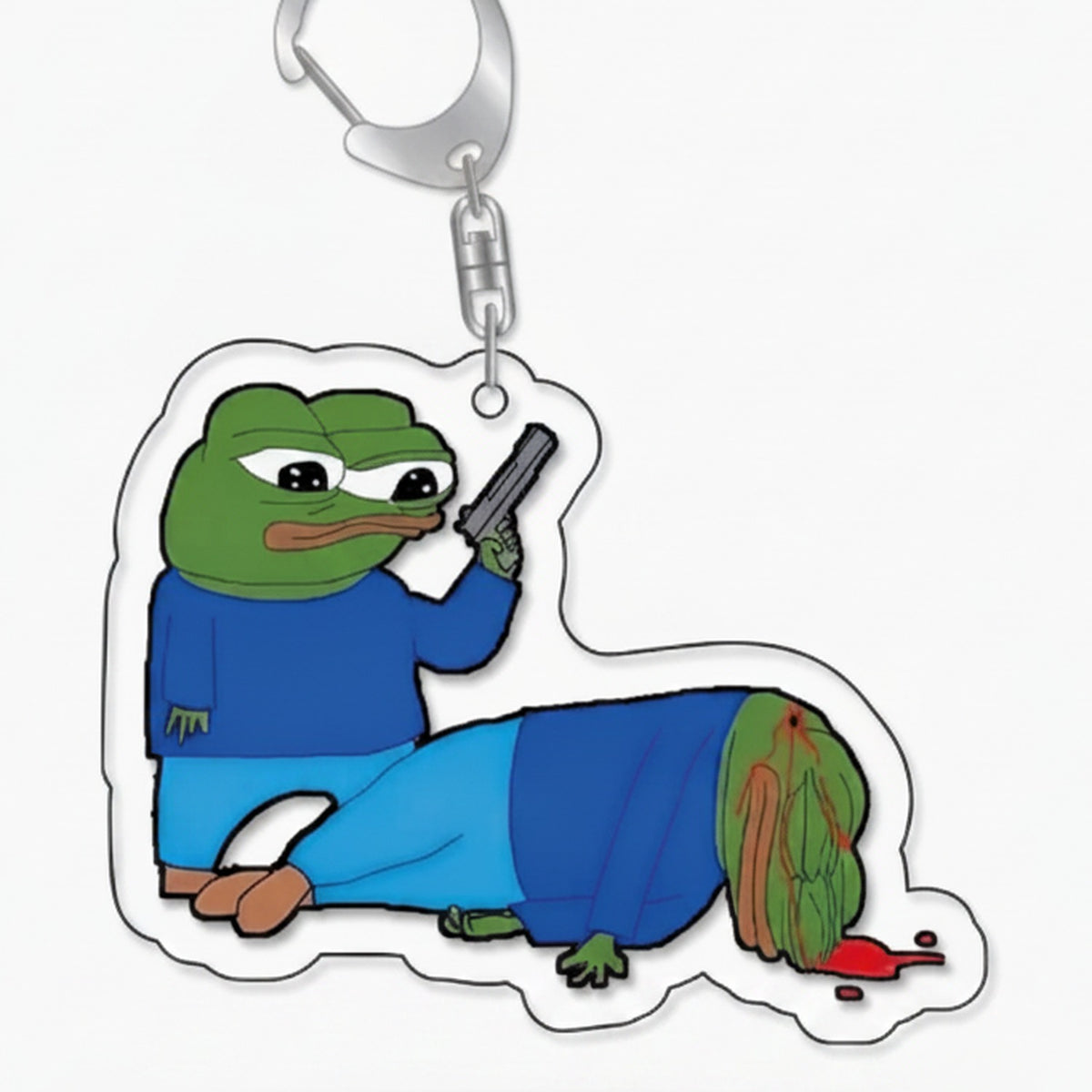 Pepe Frog Shooting Zombie Acrylic Keychain Charm - Gun Pepe – novelty & toys (view 1)