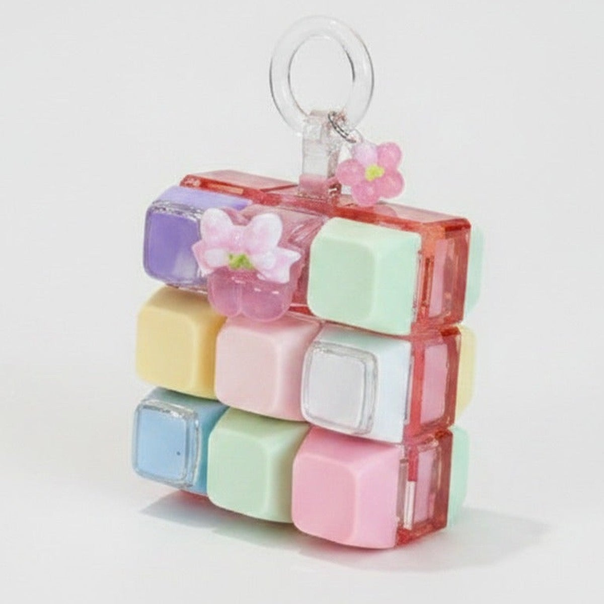 Pastel Block Keychain with Charm - Cherry Pink