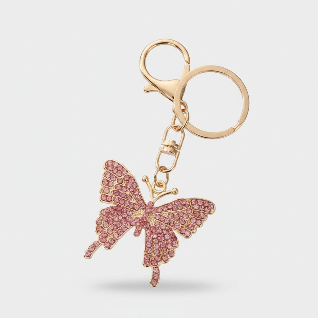 Sparkly Butterfly Keychain Charm Pink