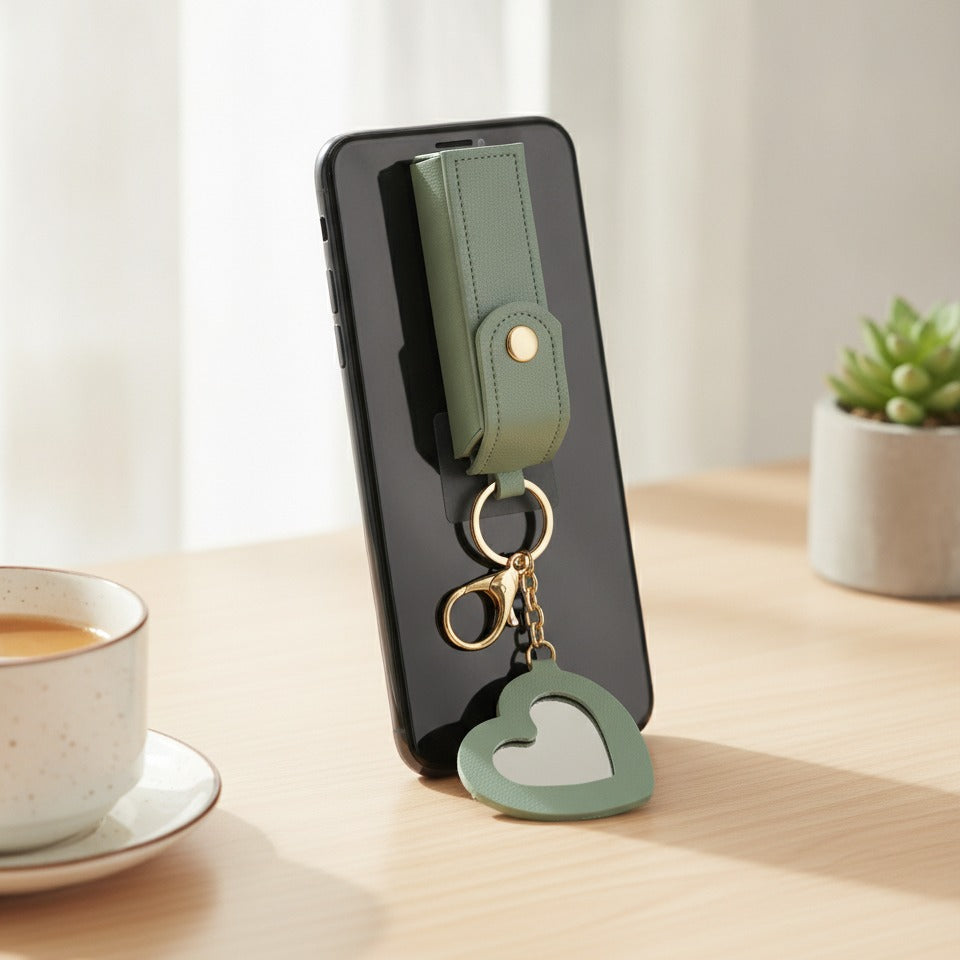 Heart Cutout Leather Keychain - Peacock Green