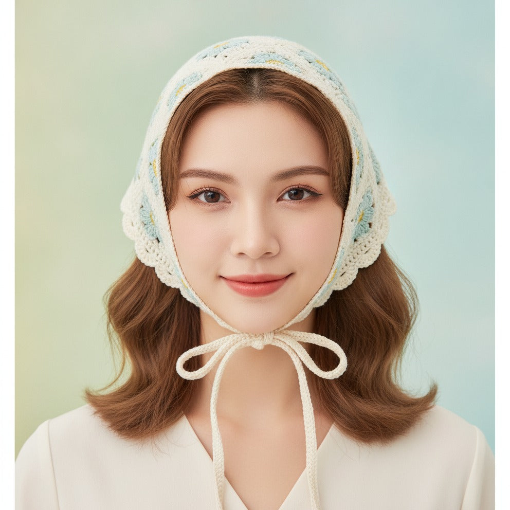 Embroidered Floral Mini Bonnet Headwrap - Type K