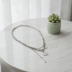 Mixed Chain Layered Pendant Necklace - Silver