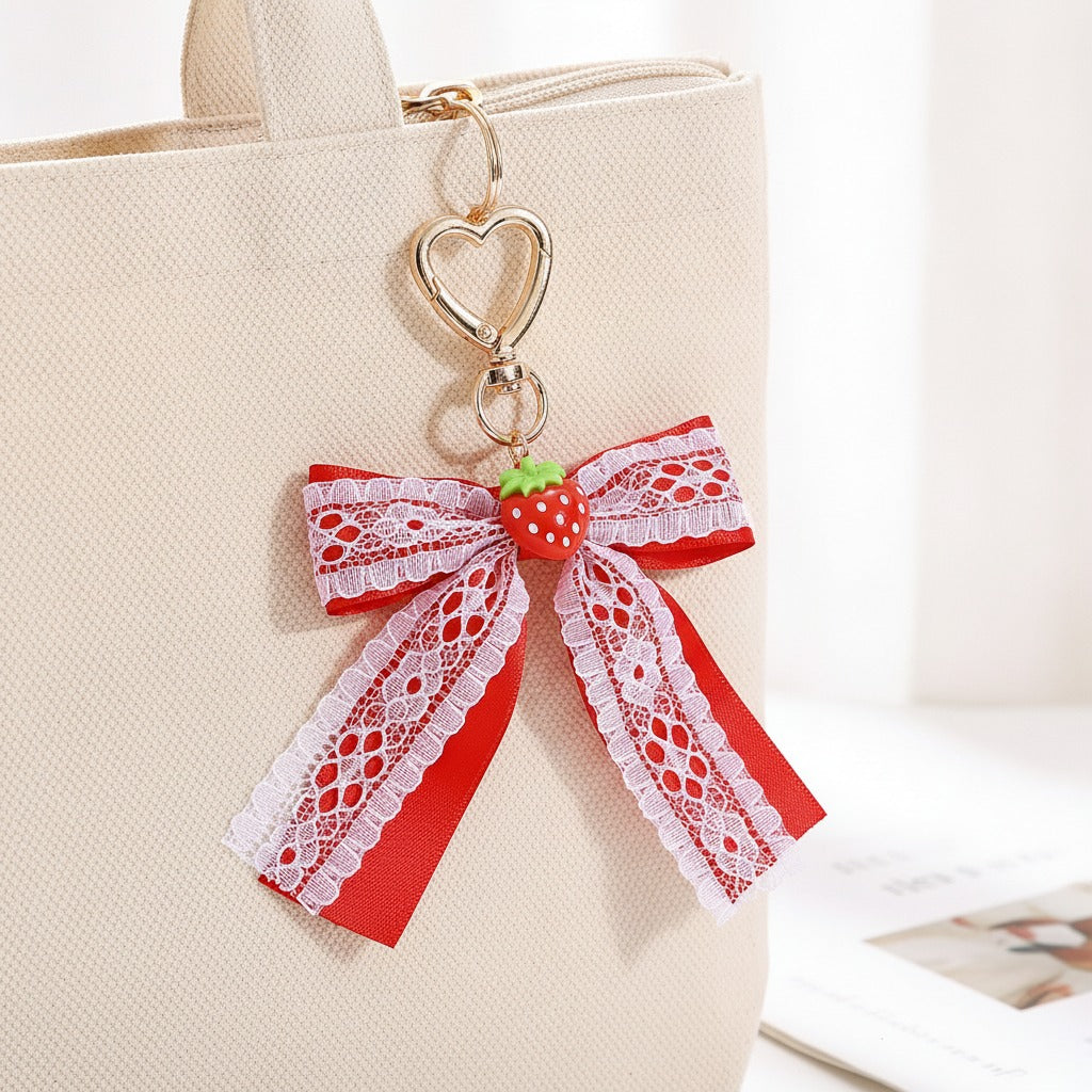 Strawberry Heart Charm Keychain - Classic Red