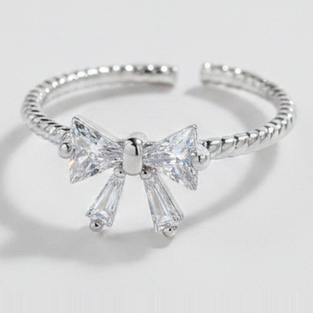 Silver Bow Ring With Cubic Zirconia Stones – jewelry (view 1)