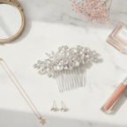 Crystallized Flower Hair Comb Silver