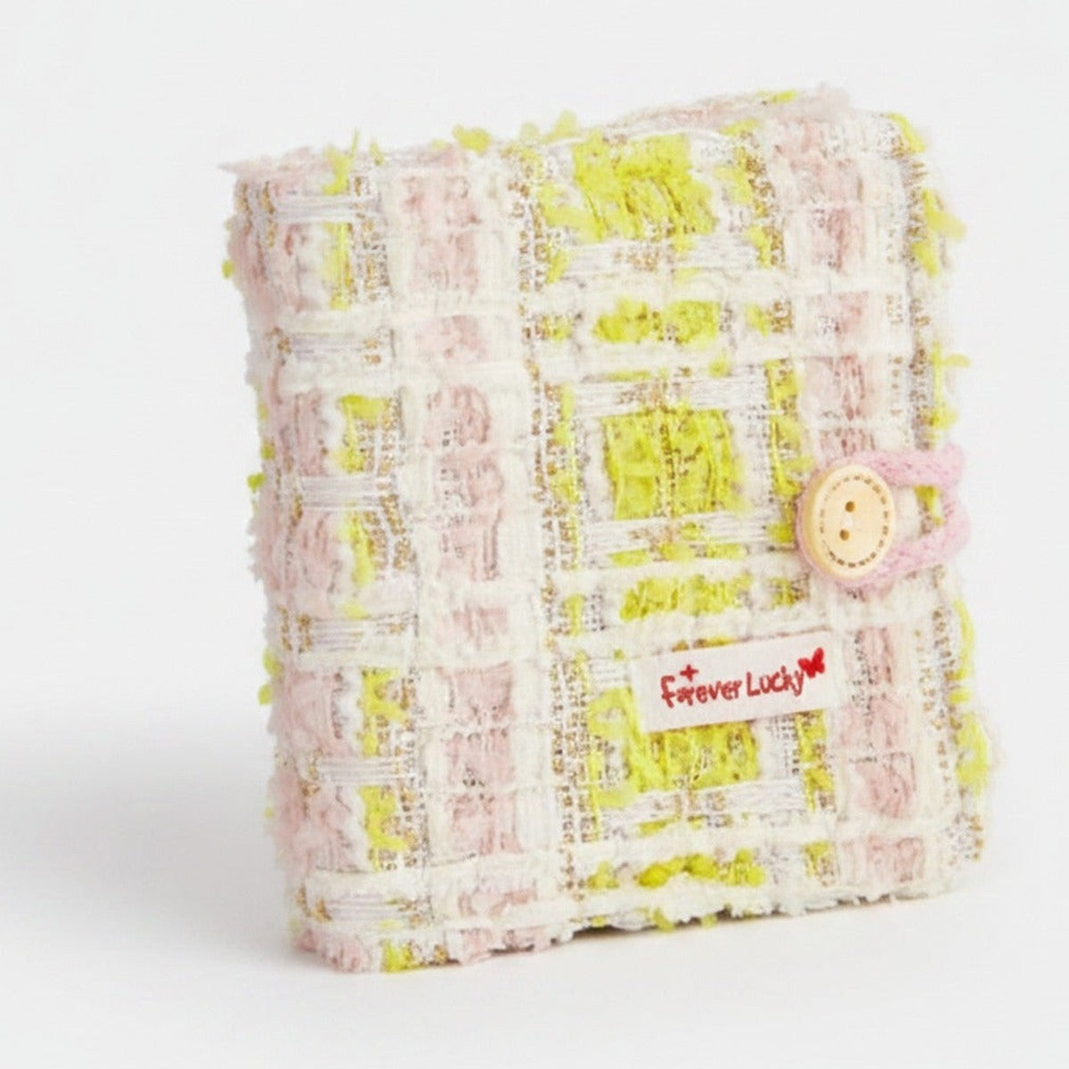 Tweed Button-Charm Square Notebook - Chic Pink Notebook 20 Pages – stationery (view 1)