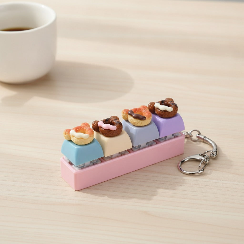 Tiny Donut Keychain - Pink Bear