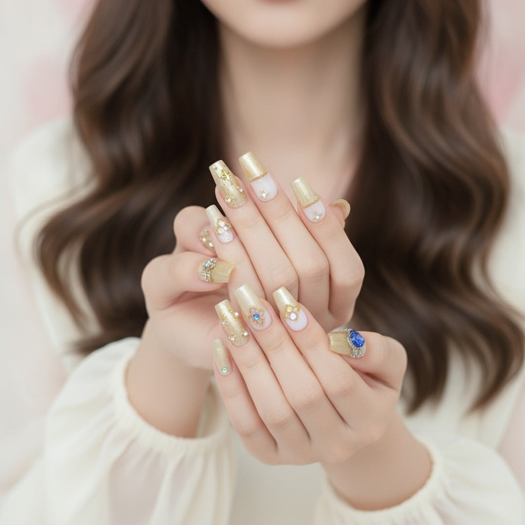Celestial Coffin Ring Set - Gold & Sapphire
