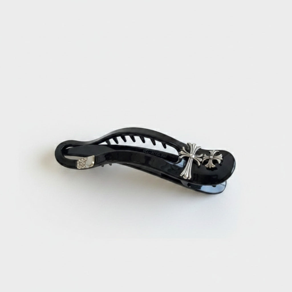 Cross Charm Black Hair Claw Black