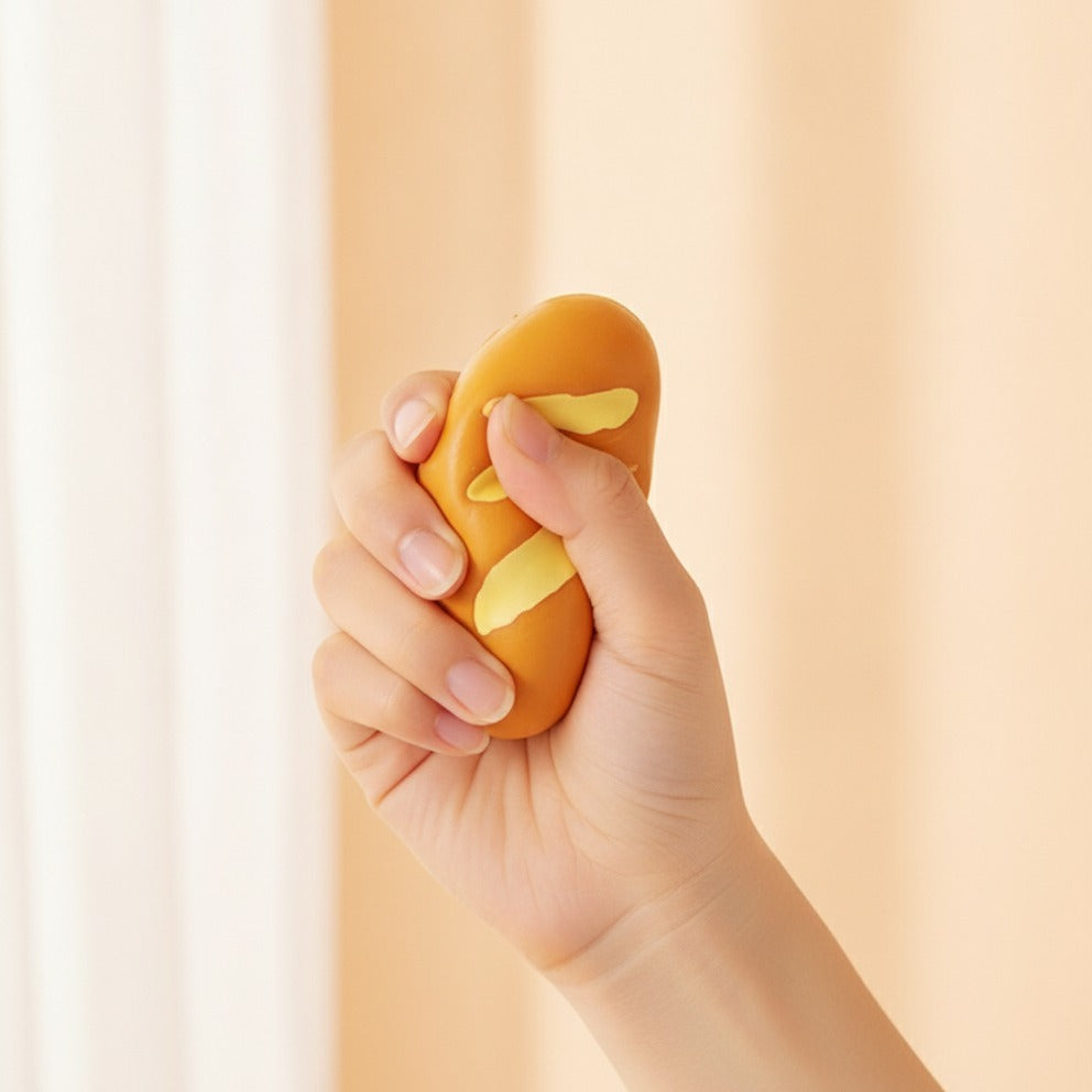 French Bread Squishy With Beaded Star Charm - squeeze in hand