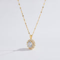 Oval Halo Crystal Pendant Necklace - Gold