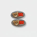 Teddy Bear Gingham Hair Clip Duo Black Gingham