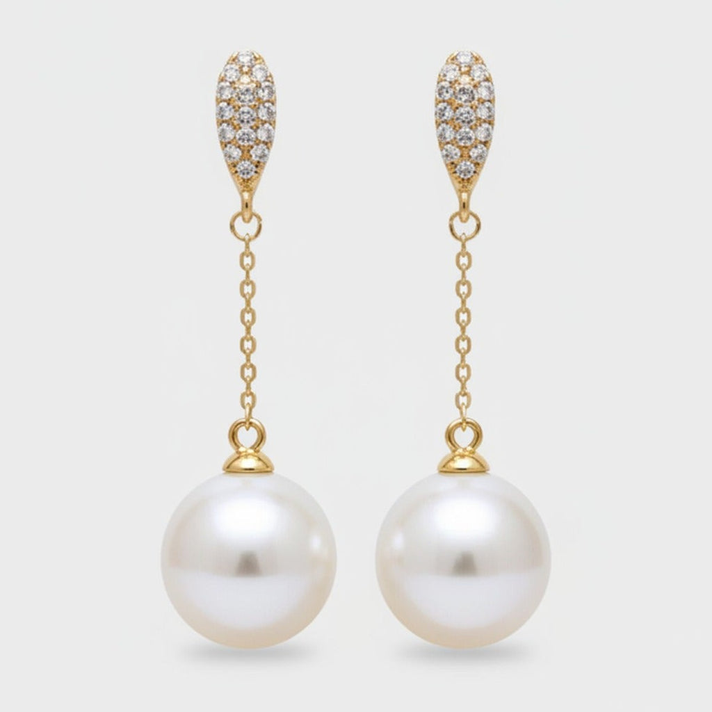Pearl Drop Chain Dangle Earrings With Rhinestones – jewelry (view 1)