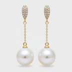 Pearl Drop Chain Dangle Earrings With Rhinestones – jewelry (view 1)